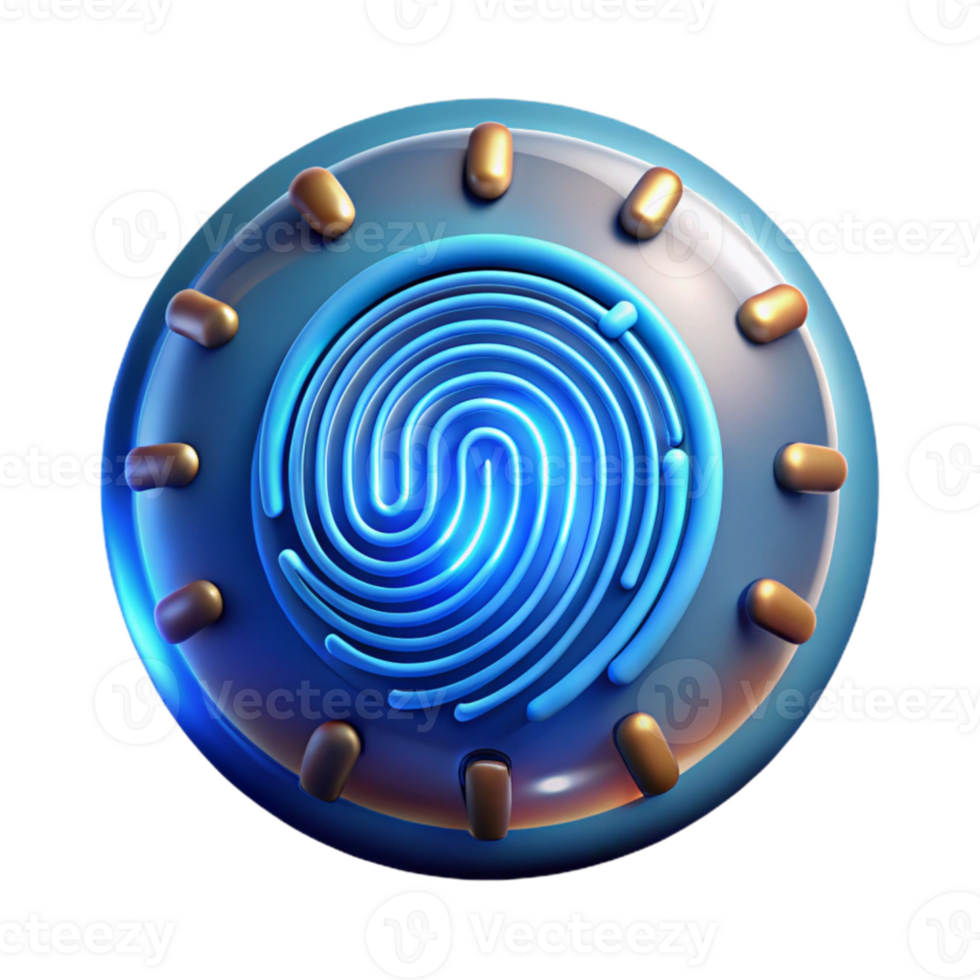 stunning rustic A digital fingerprint glowing with biometric data, security technology theme, dark background high quality png
