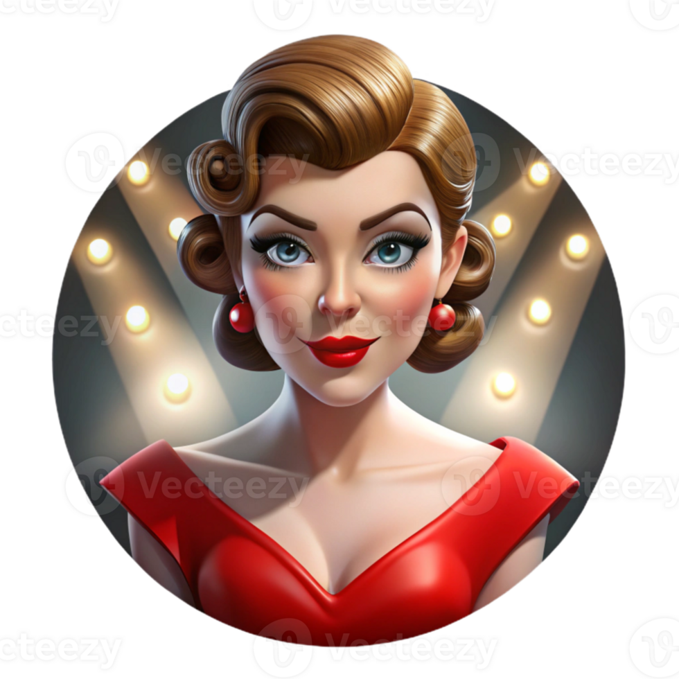 extraordinary modern Portrait of a glamorous movie star with sparkling diamonds and a red lipstick, lit by Hollywood-style spotlights, in a vintage glamour style high quality png