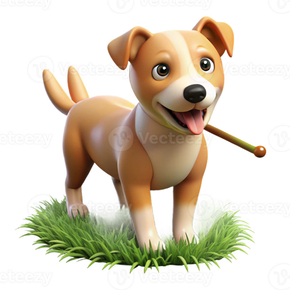 elegant classic A loyal dog fetching a stick in a park, sunny day with green grass, realistic pet portrait style genuine png