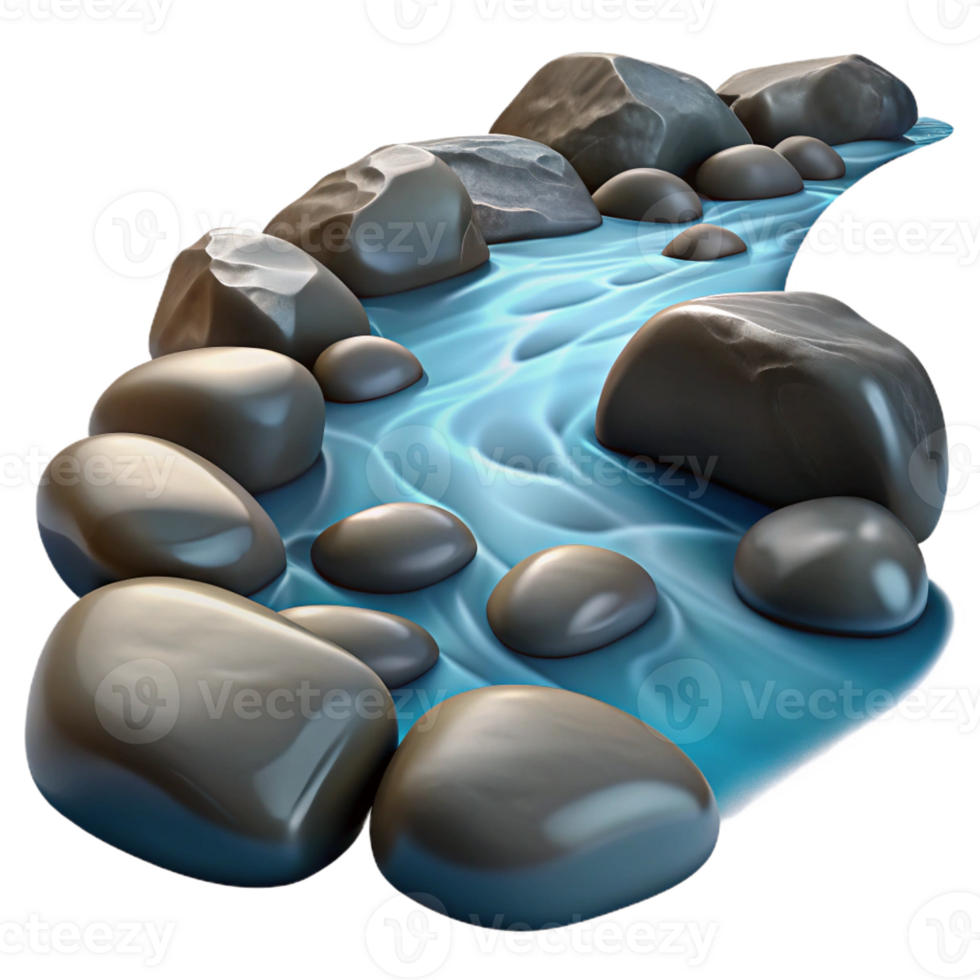 extraordinary rustic A babbling brook flowing over smooth stones, long exposure, crystal clear water, natural light, high quality png