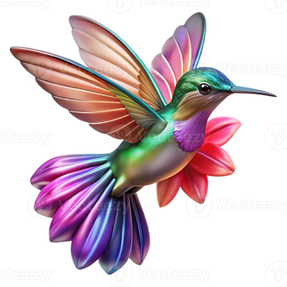 dramatic creative Close-up of a hummingbird hovering near a fuchsia flower, iridescent feathers shimmering, bokeh effect, vibrant colors, nature photography style authentic png