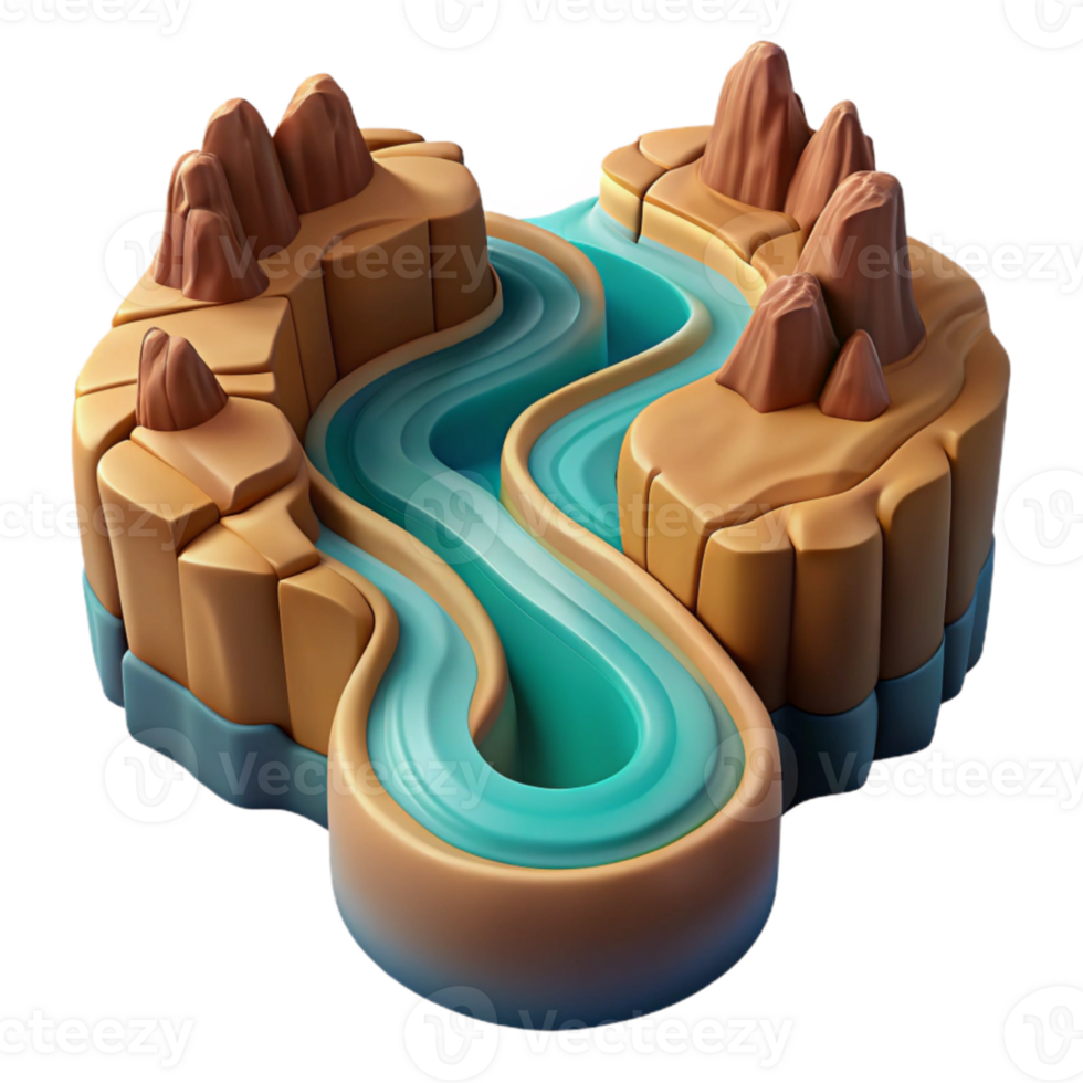 serene contemporary A winding river carving through a canyon, aerial view, dramatic lighting, nature photography style genuine png