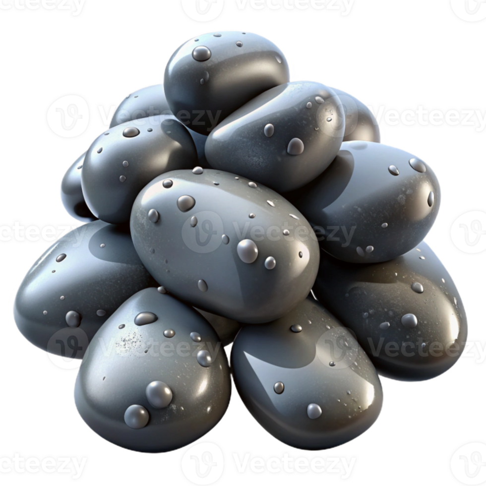 magnificent vintage A pile of smooth, grey river stones, wet and glistening, realistic textures, studio lighting high quality png
