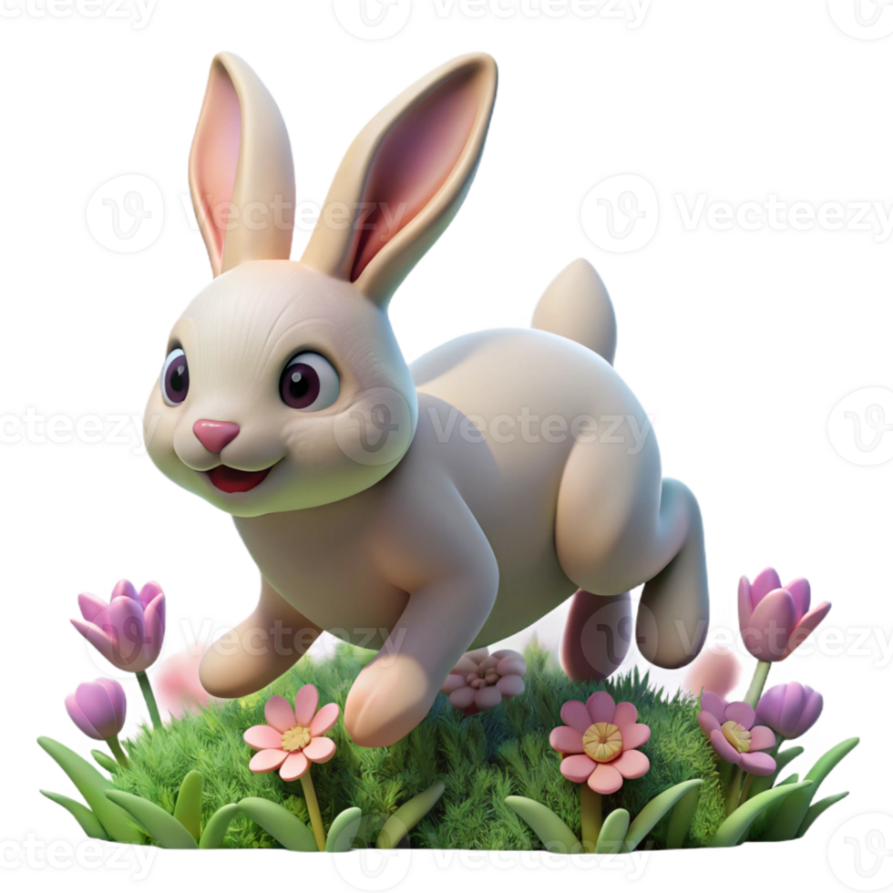 serene abstract A fluffy rabbit hopping through a field of flowers, soft pastel colors with bokeh effect, whimsical children's book illustration style detailed png