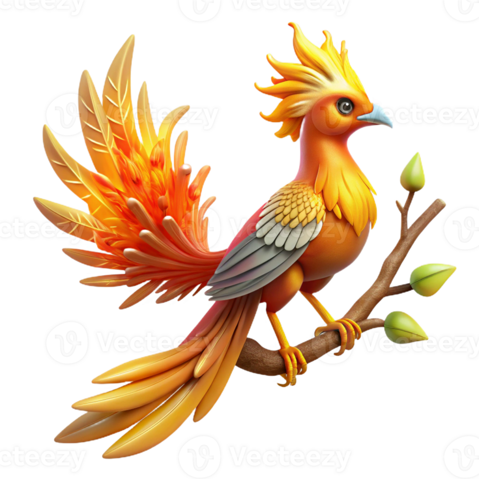 beautiful creative A majestic Slavic firebird perched on a blooming tree branch, feathers glowing with intense light, dark forest background. Slavic folklore style professional png