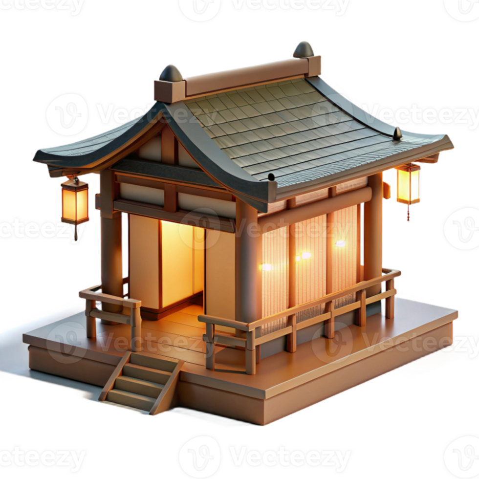 magnificent creative Japanese tea house, minimalist design, wooden structure, serene atmosphere, soft lighting, traditional style high resolution png