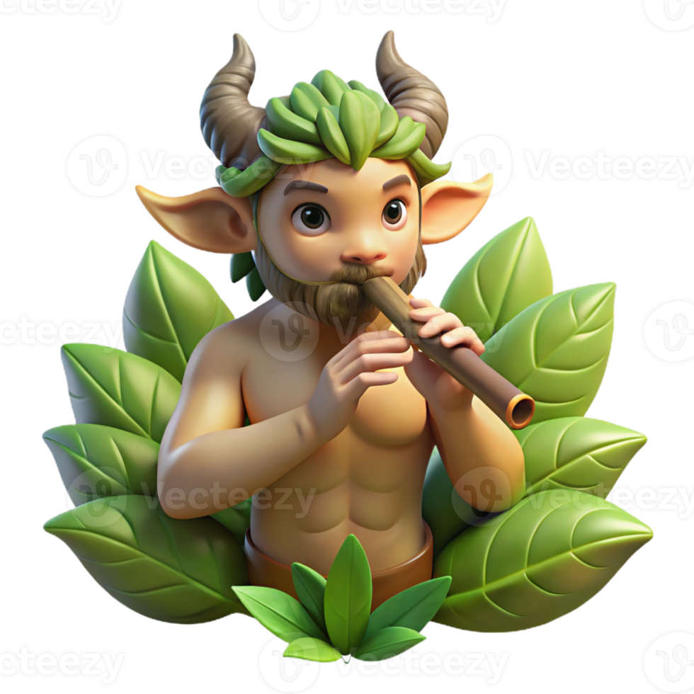 wonderful rustic A mischievous satyr playing a pan flute, surrounded by playful nymphs, lit by dappled sunlight filtering through forest leaves, in an Impressionist painting style premium png