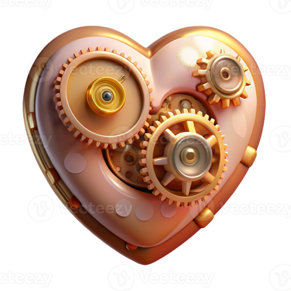 stunning creative A intricate steampunk clockwork heart, gears and springs visible, pulsing with a soft light, warm, romantic lighting high resolution png