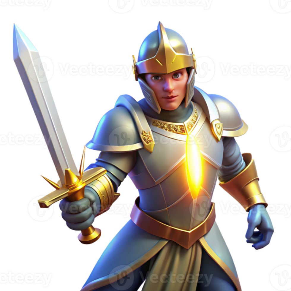 serene modern A valiant knight in shining armor, wielding a glowing sword. Dramatic lighting, heroic fantasy style exclusive png