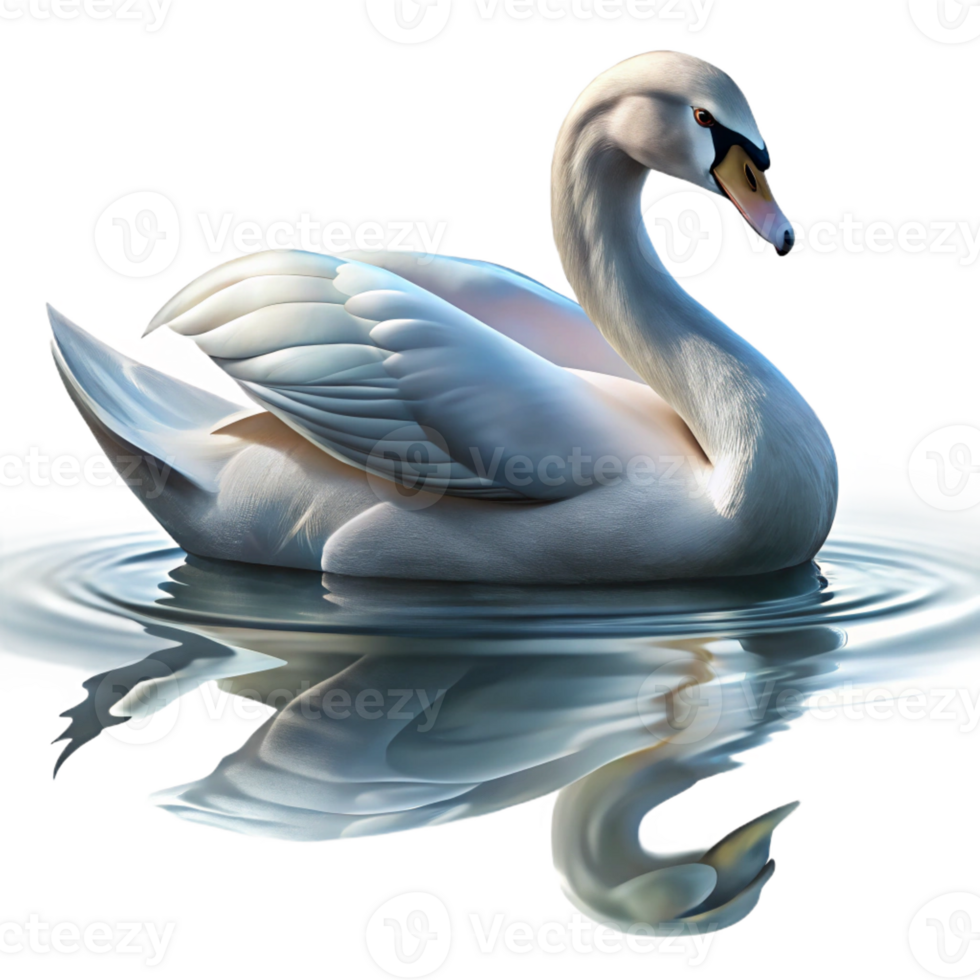 magnificent artistic A graceful swan gliding across a still lake, reflecting the surrounding foliage, soft diffused light, watercolor painting style detailed png