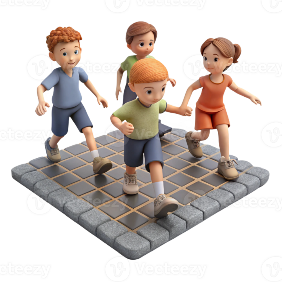 dramatic creative A group of children playing hopscotch on a cobblestone street in 19th-century London, soft, diffused daylight, vintage photograph style professional png