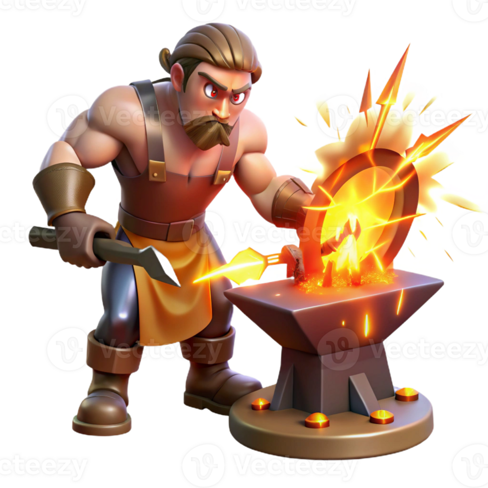 magnificent artistic A powerful cyclops, forging a lightning bolt in his fiery forge, sparks flying around him. Intense, fiery lighting. Baroque style high quality png