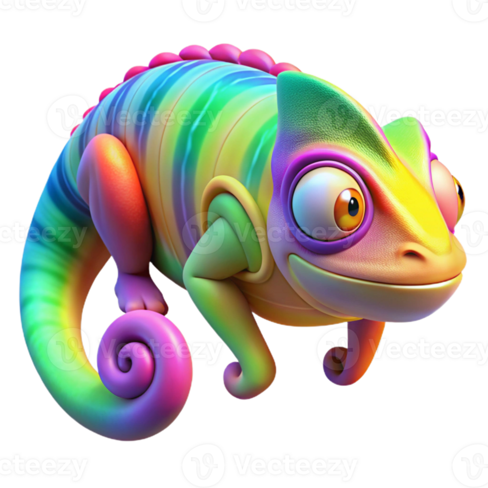 wonderful minimalist A chameleon blending seamlessly with a rainbow, vibrant saturated lighting, psychedelic art style exclusive png