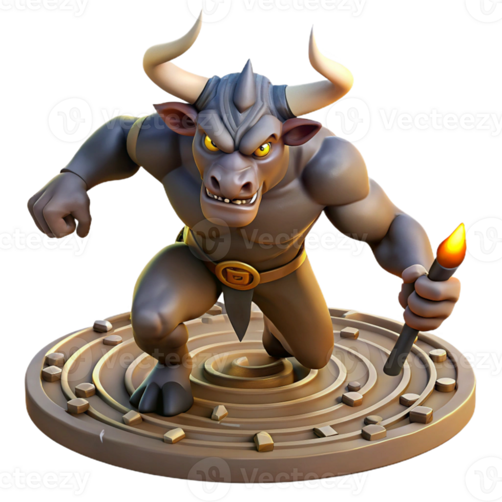 dramatic classic A powerful minotaur charging through a labyrinth, dust motes swirling in shafts of torchlight, in a dynamic comic book style exclusive png