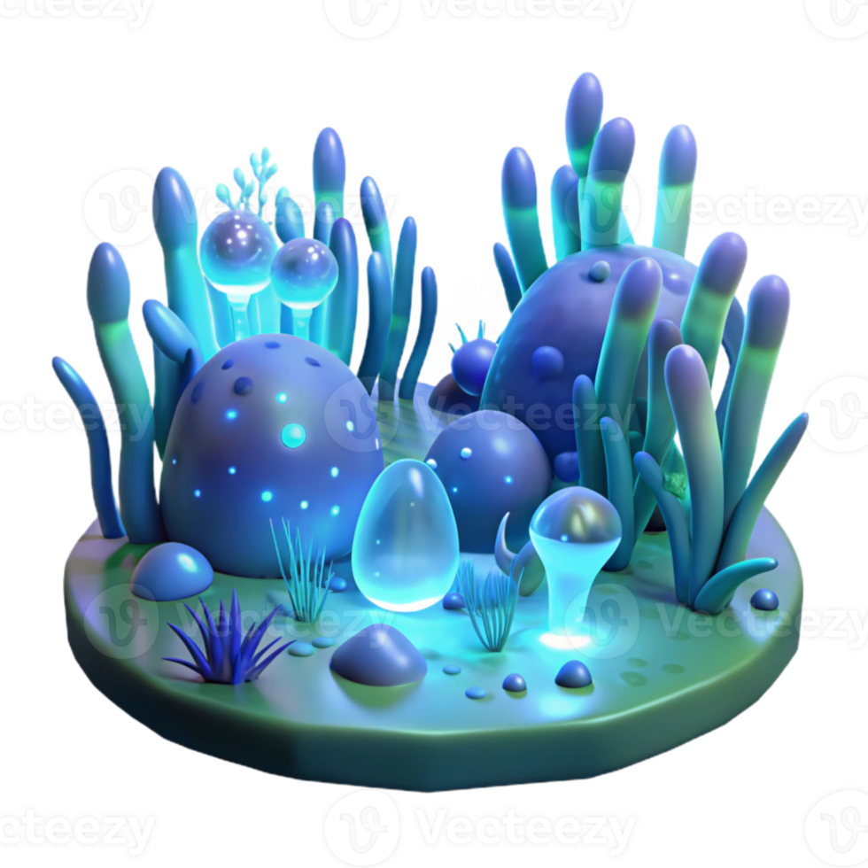 vibrant vintage A field of glowing, bioluminescent organisms, creating an otherworldly, underwater scene, in a surrealist style 4K png