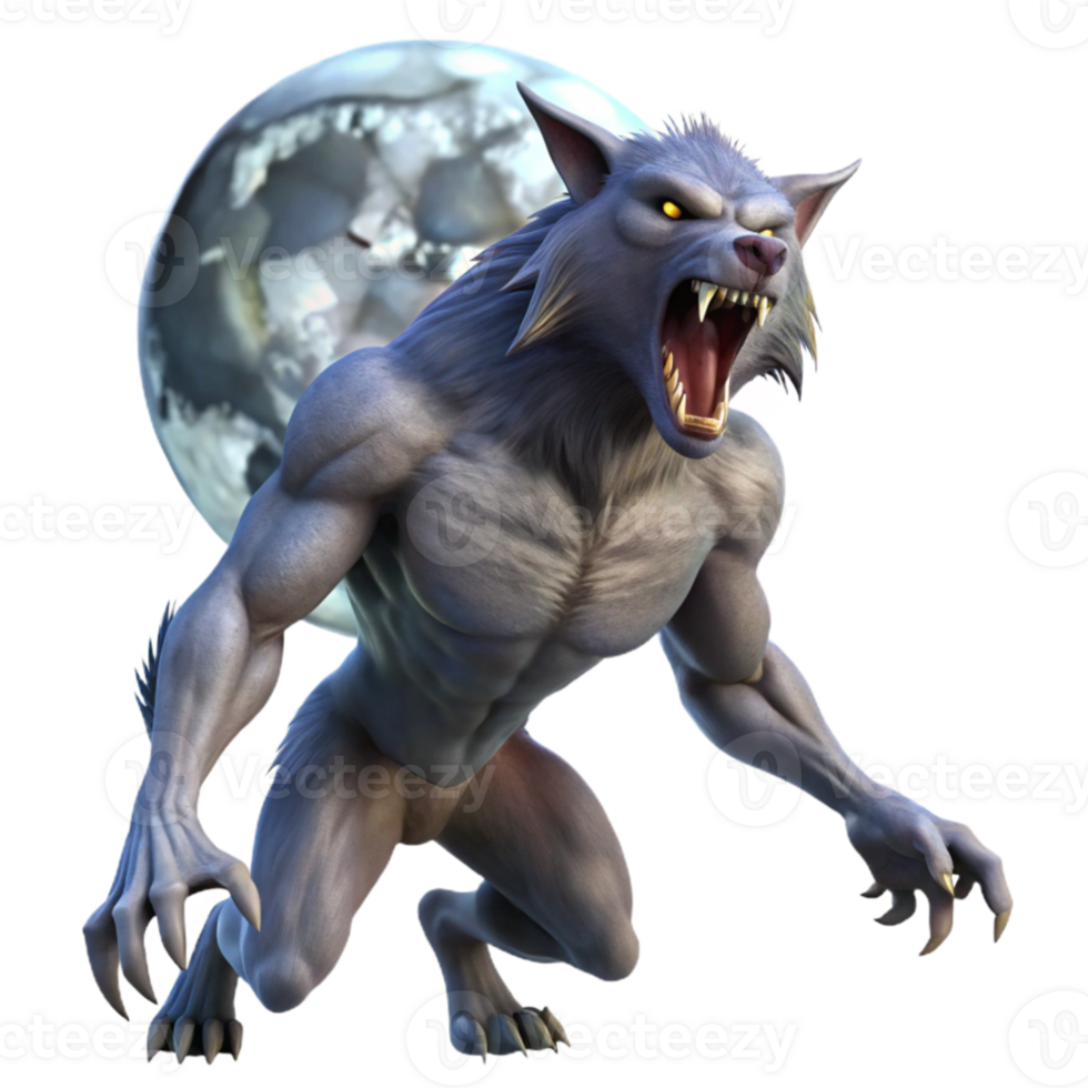 vibrant vintage A powerful werewolf howling at the full moon, its fur bristling with rage. Dramatic lighting, dynamic pose. Horror style exclusive png