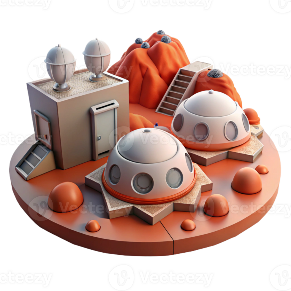 dramatic artistic Mars colony habitat, modular structures, red Martian landscape, daytime lighting, science fiction art authentic png