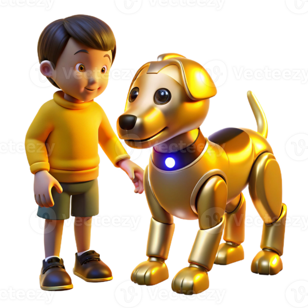 serene abstract A robotic dog interacting with a child, warm yellow lighting, playful style original png