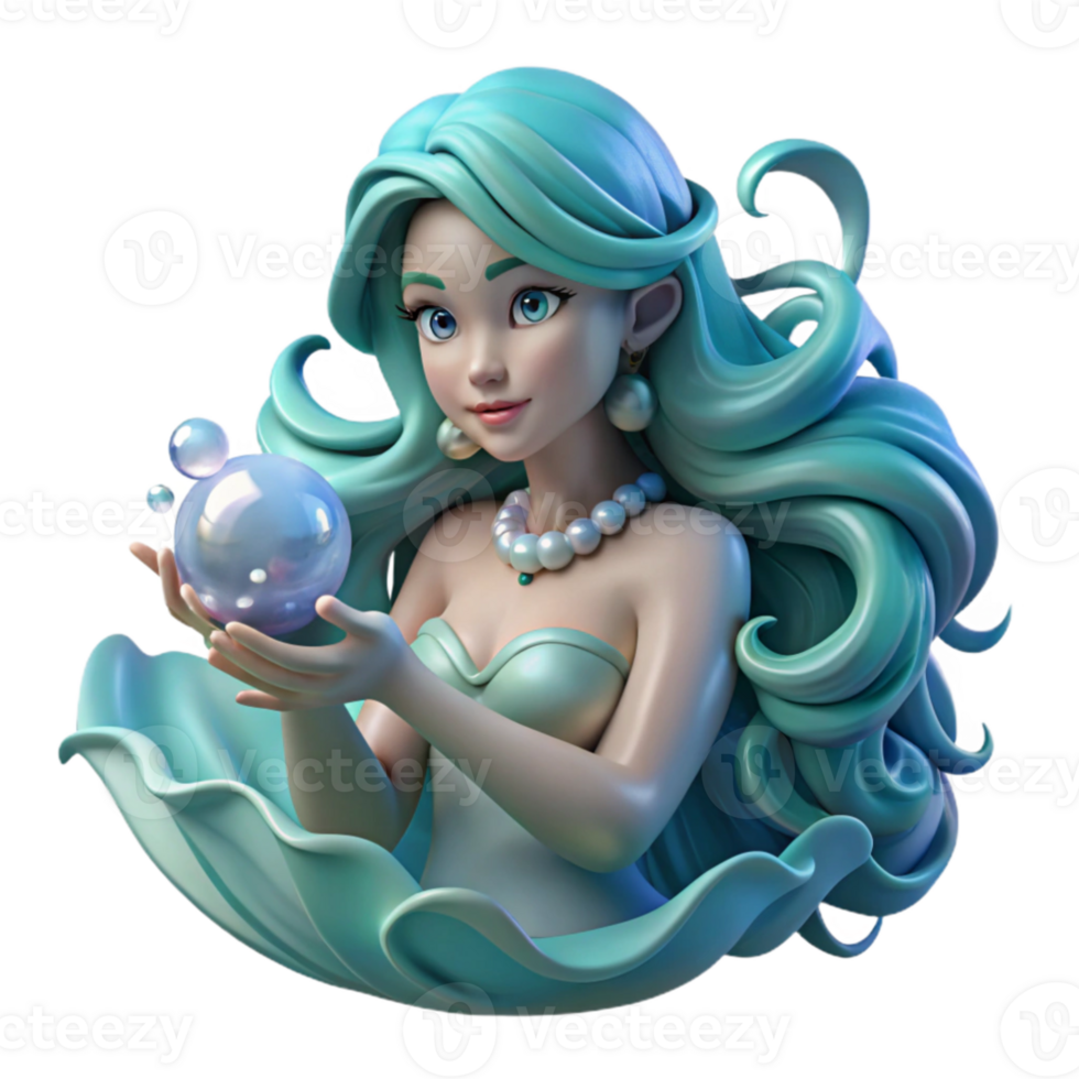serene modern A serene water nymph, her hair flowing like seaweed, holding a pearl, underwater scene with caustics, Art Nouveau style genuine png