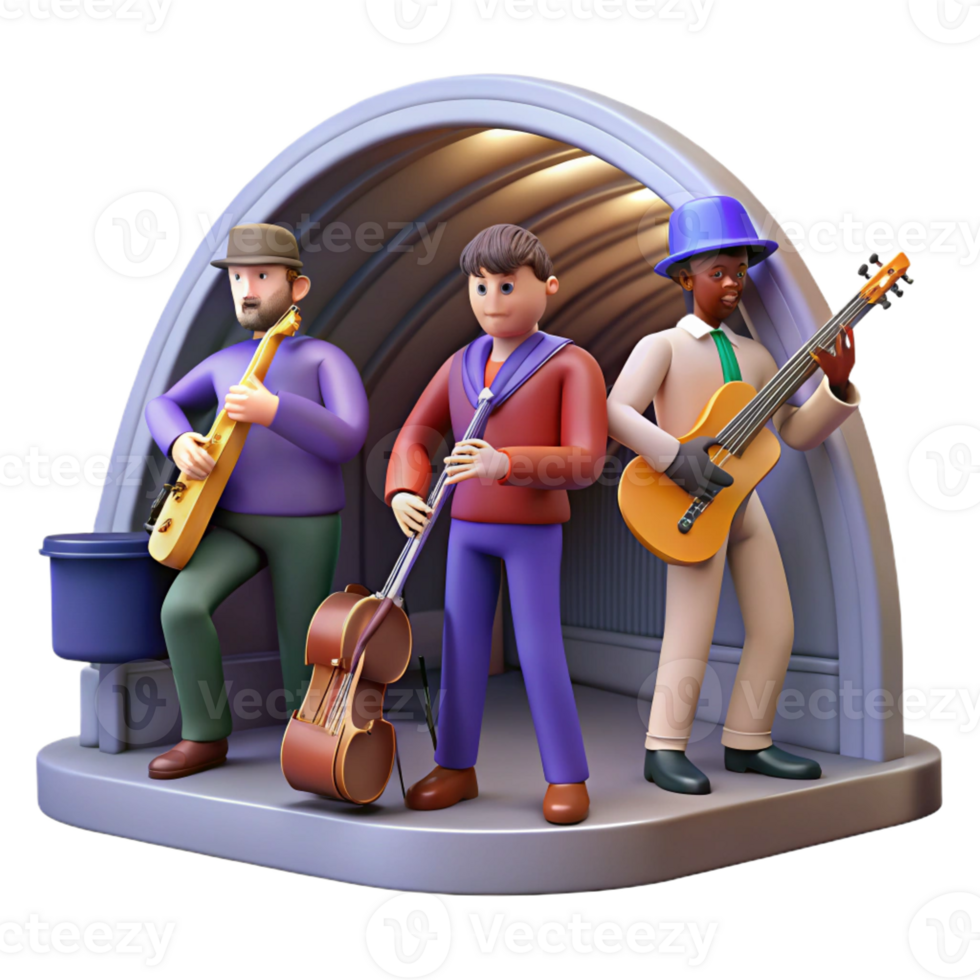 stunning abstract A group of musicians playing in a subway station. Urban music style, low-key lighting original png