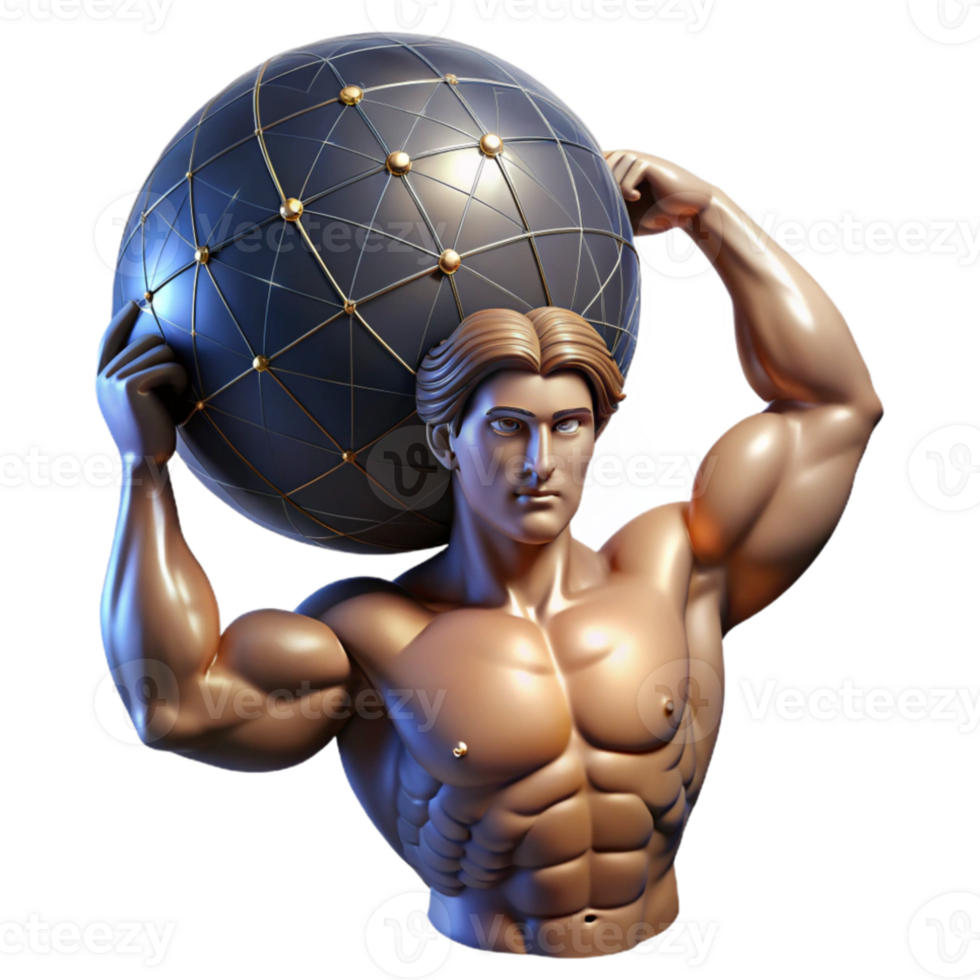 wonderful minimalist A stoic Atlas bearing the weight of the celestial sphere, muscles straining, lit by the constellations, in a powerful, neoclassical style high resolution png