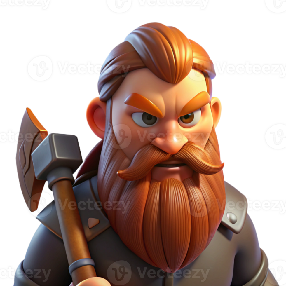 elegant abstract Portrait of a grumpy dwarf with a thick beard, a furrowed brow, and a sturdy axe. Warm, firelight lighting authentic png