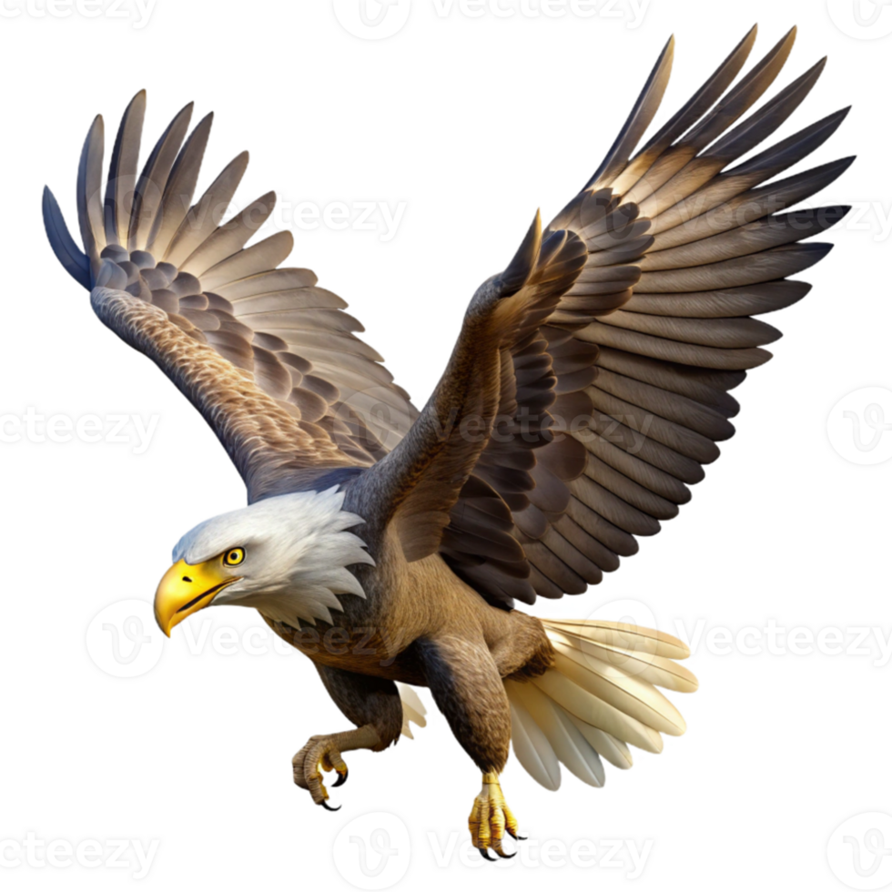 beautiful creative A majestic bald eagle soaring through the air, powerful wings, sharp talons, realistic style exclusive png