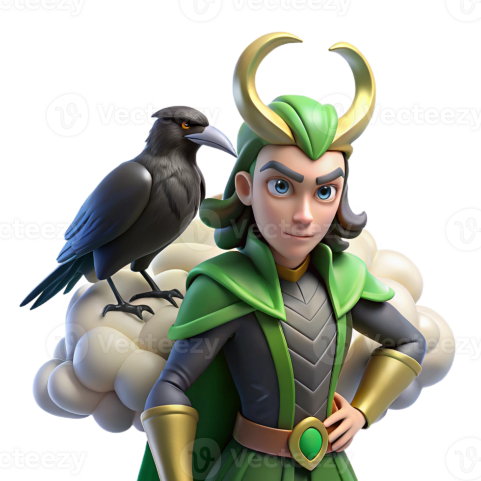 beautiful classic A cunning Loki shapeshifting into a raven, surrounded by swirling mists and shadows, in a Norse mythology inspired style 4K png