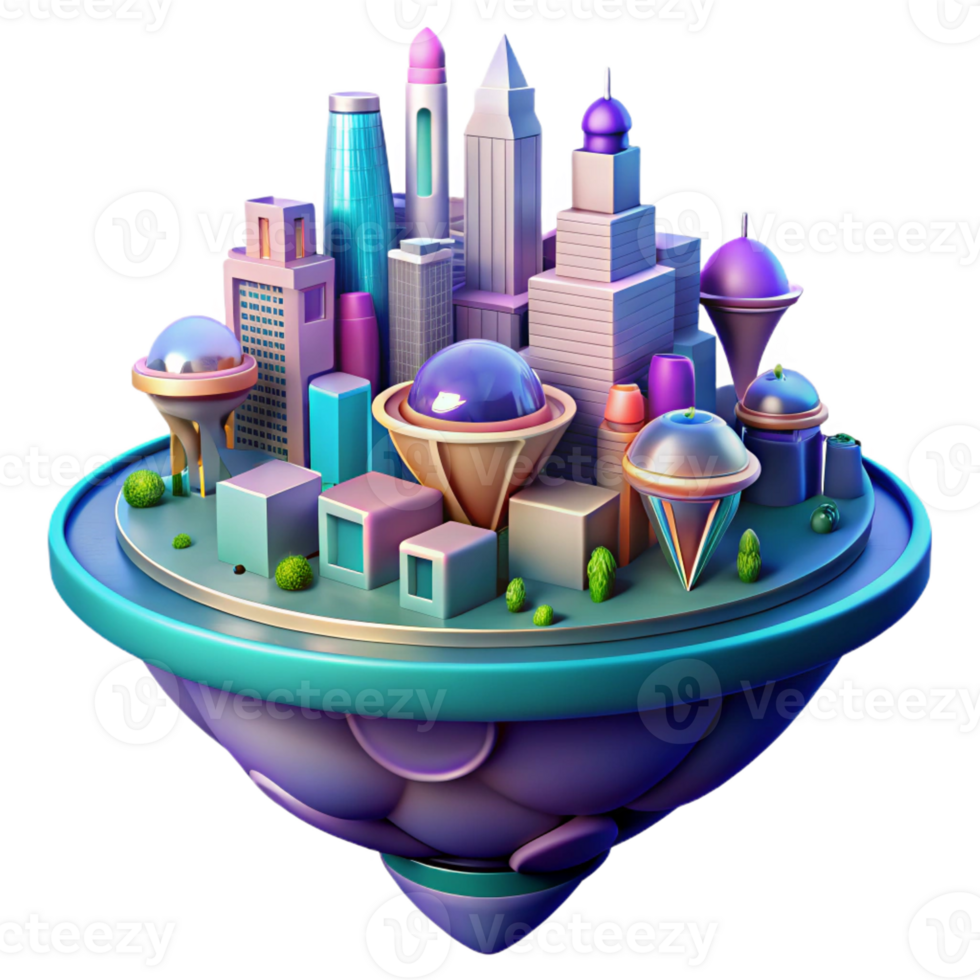 stunning abstract A floating city built on interconnected platforms, futuristic design, vibrant colors, dynamic lighting detailed png
