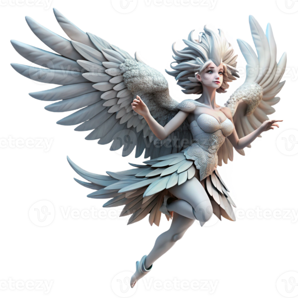 elegant classic A graceful harpy soaring through a stormy sky, her feathers ruffled by the wind. Dramatic lighting, dynamic pose. Romantic style high quality png