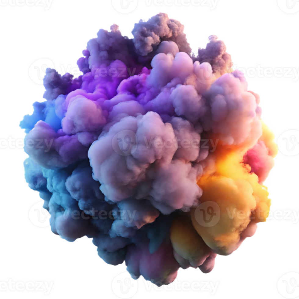 elegant contemporary A cloud of colorful smoke and dust particles, swirling and interacting in a dynamic composition, illuminated by volumetric lighting. Atmospheric style authentic png