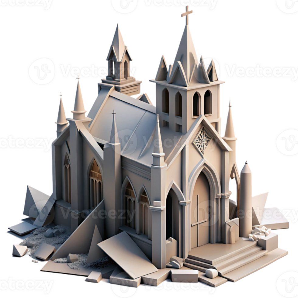 beautiful rustic Deconstructed church, fragmented forms, surreal atmosphere, dramatic lighting, gothic architecture authentic png