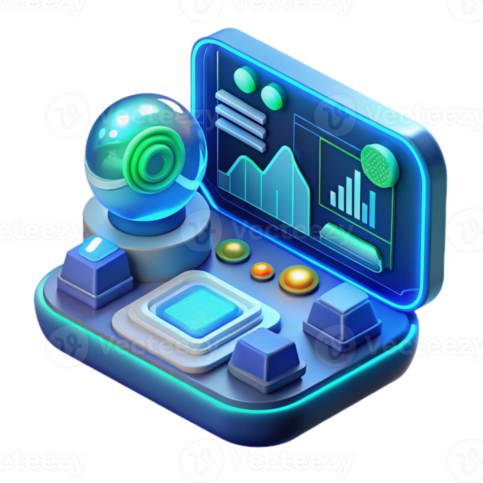 stunning creative A futuristic HUD Heads-Up Display interface with complex data visualizations and interactive elements, glowing with a cool blue and green light. Sci-fi, UIUX design style original png