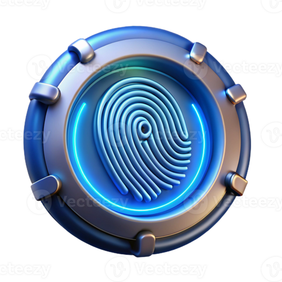 wonderful artistic A digital fingerprint glowing with biometric data, security technology theme, dark background premium png