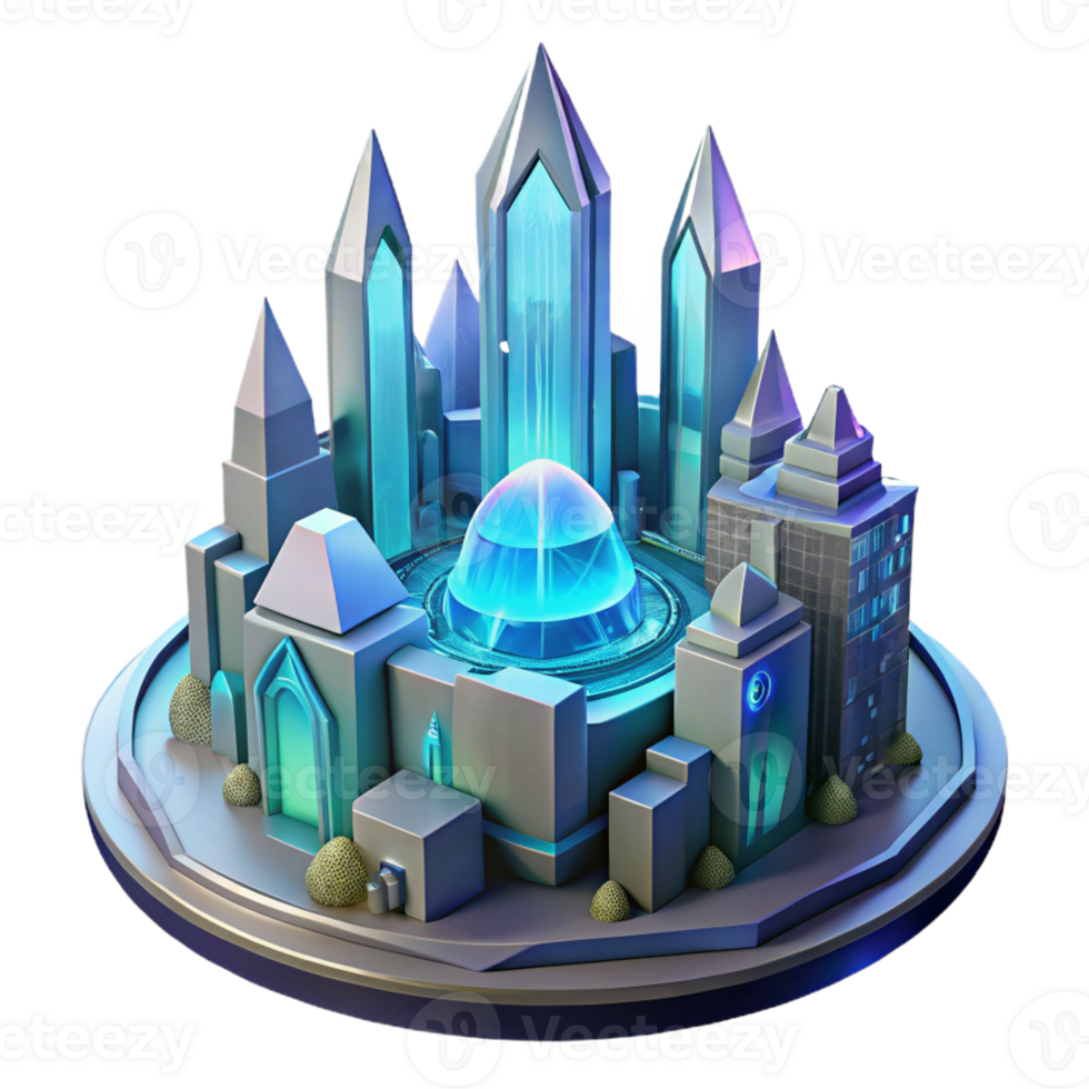 vibrant classic A futuristic cityscape built within a gigantic crystal cavern, glowing crystal structures, soft ambient lighting, art deco style premium png