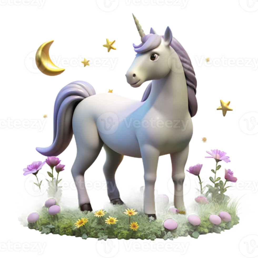 extraordinary traditional A serene unicorn with a shimmering white coat and a golden horn, grazing in a field of moonlit flowers. Soft lighting, romantic style premium png