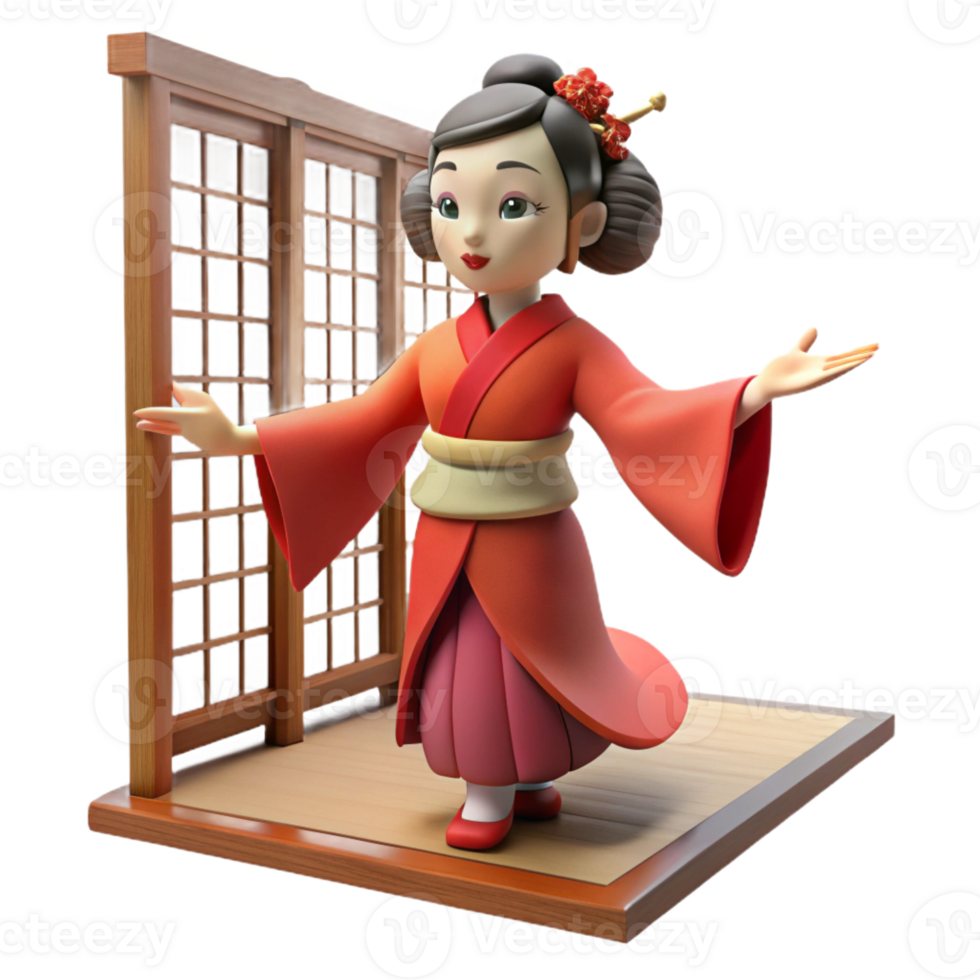 extraordinary abstract A geisha performs a traditional dance in a Japanese teahouse, soft, diffused lighting, ukiyo-e woodblock print style original png