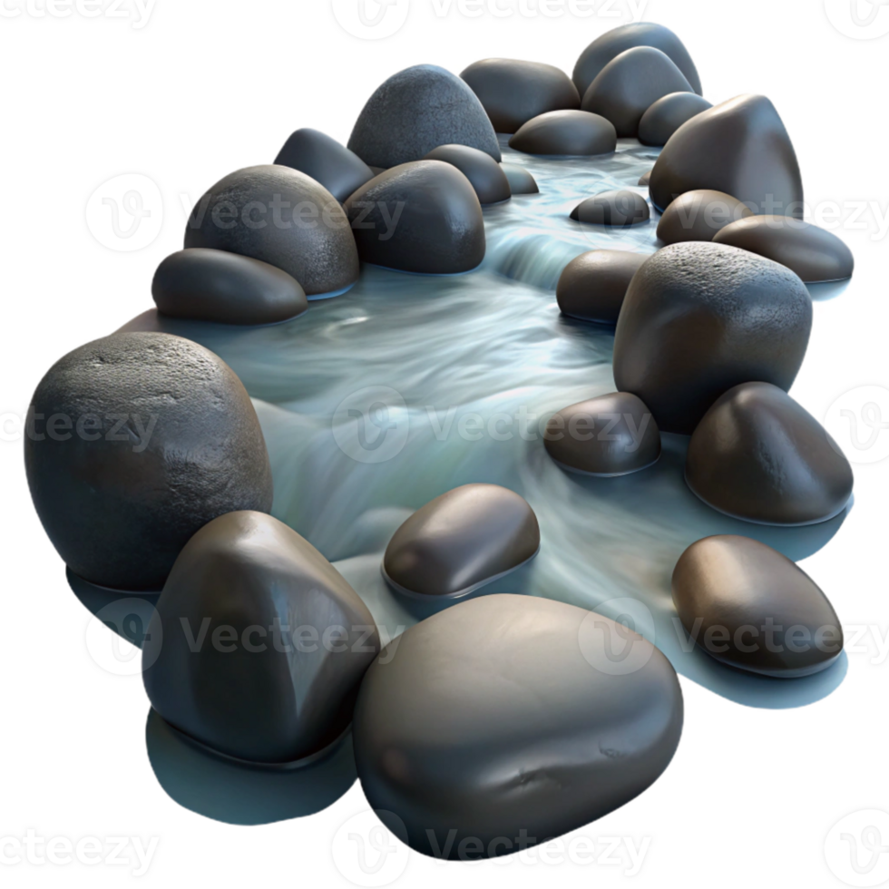 wonderful rustic A babbling brook flowing over smooth stones, long exposure photography, ethereal lighting genuine png