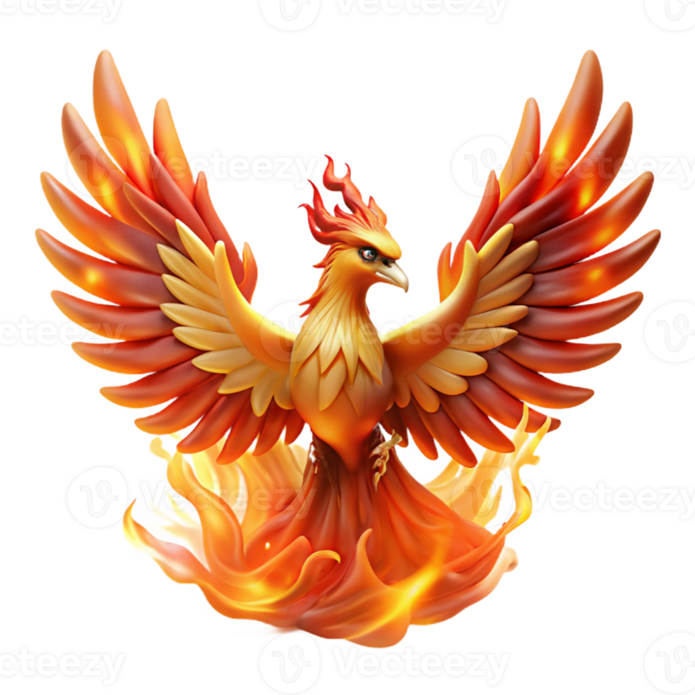 wonderful vintage A majestic phoenix rising from the ashes, its feathers ablaze with fiery light. Dramatic, fiery lighting. Art Deco style authentic png