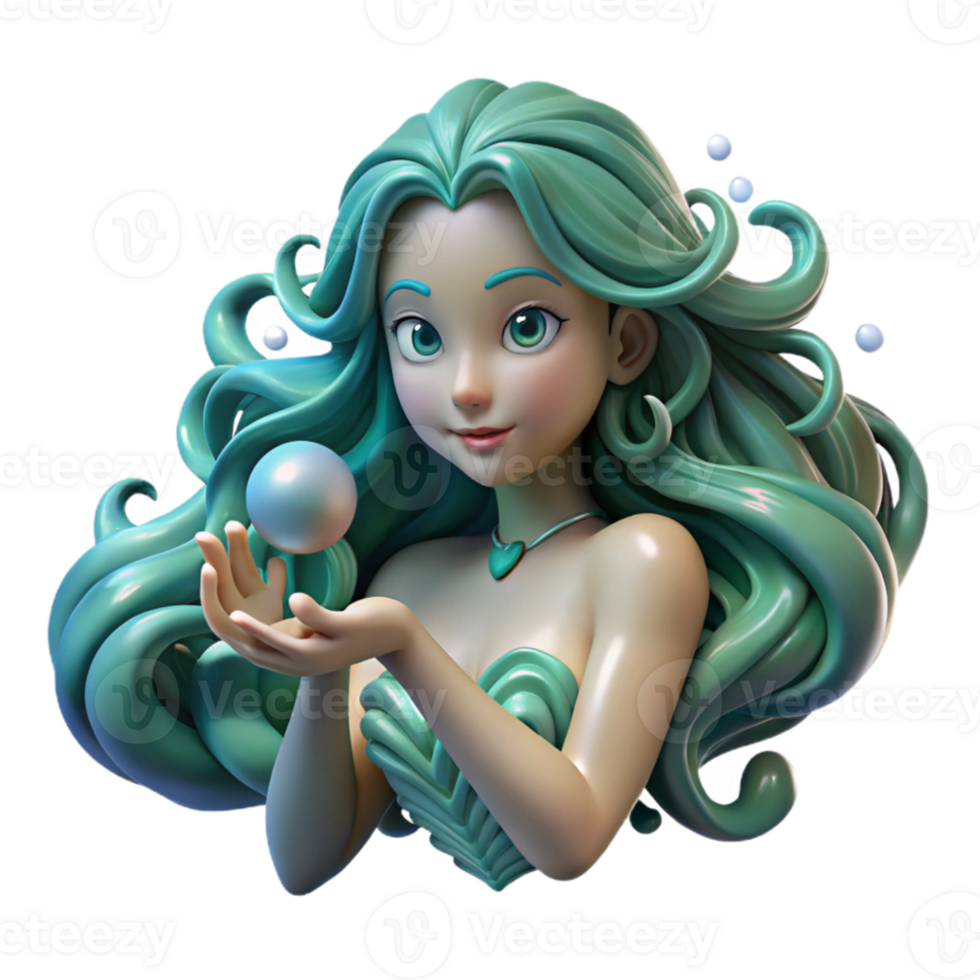 magnificent contemporary A serene water nymph, her hair flowing like seaweed, holding a pearl, underwater scene with caustics, Art Nouveau style original png