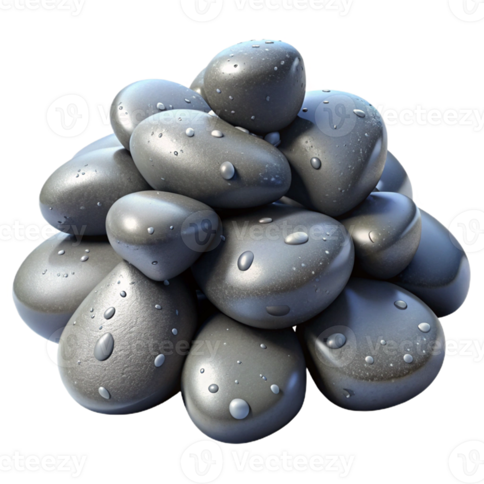 beautiful rustic A pile of smooth, grey river stones, wet and glistening, realistic textures, studio lighting detailed png