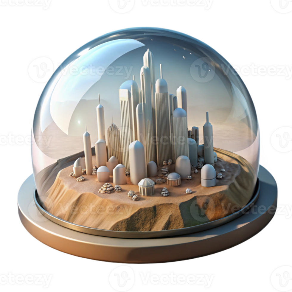 serene contemporary A futuristic city, built within a giant, transparent dome, thrives on a barren, alien planet. Sci-fi architecture, utopian atmosphere professional png