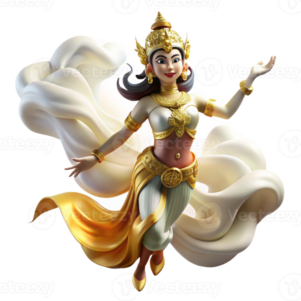 magnificent abstract A graceful Apsara dancing in the clouds, adorned with flowing silks, soft golden light. Southeast Asian mythology style original png