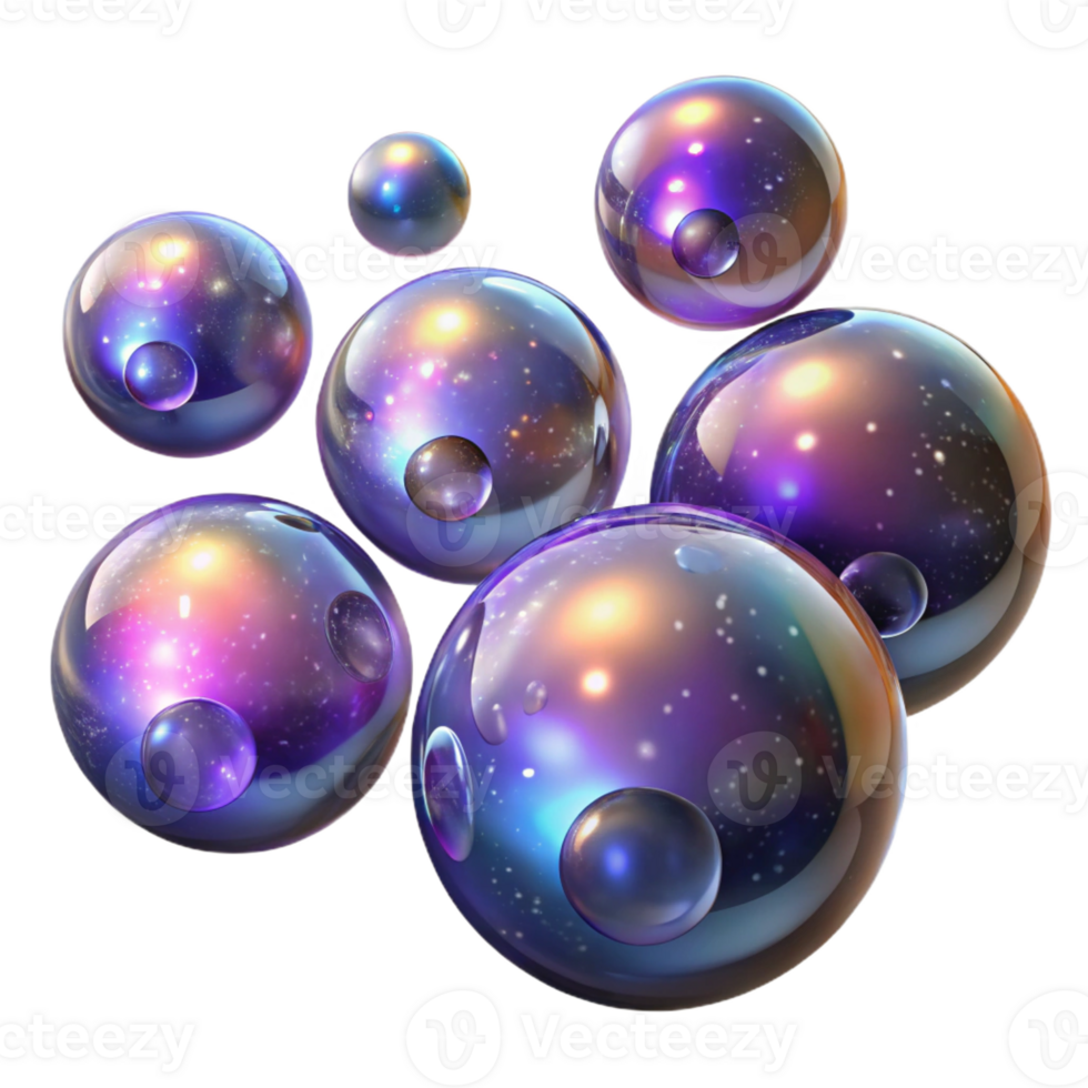 dramatic rustic A field of floating, iridescent bubbles, each containing a miniature galaxy, lit by the internal glow of the galaxies. Style Cosmic Horror detailed png