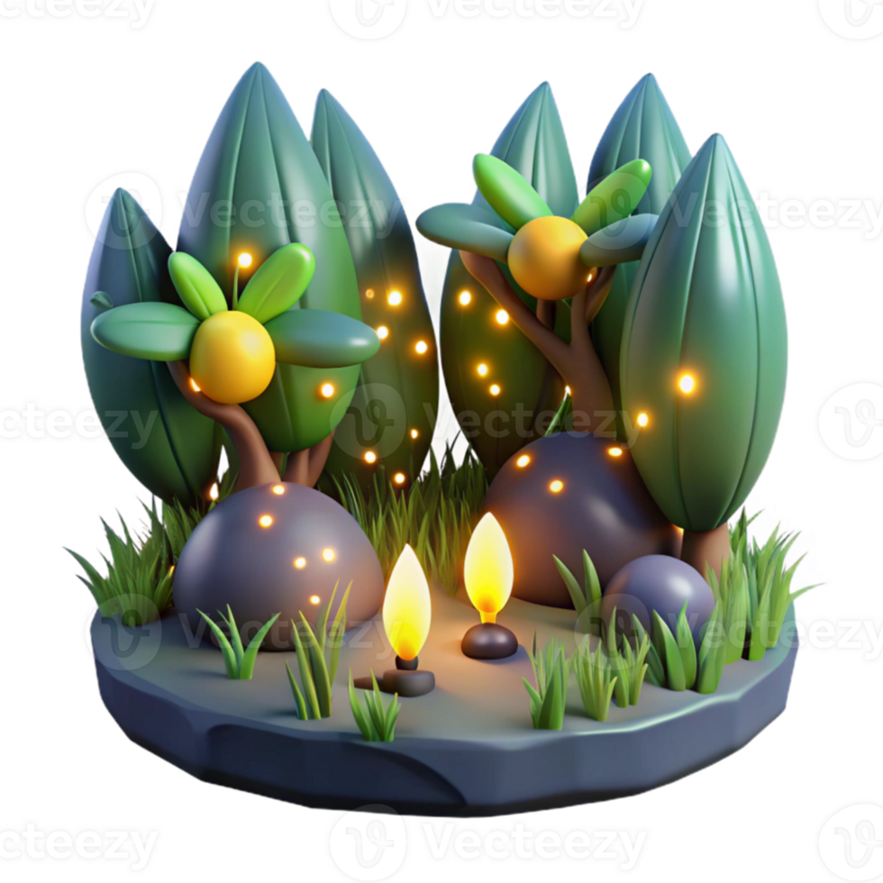 elegant vintage A group of fireflies illuminating a dark forest, magical and enchanting, bioluminescent light genuine png