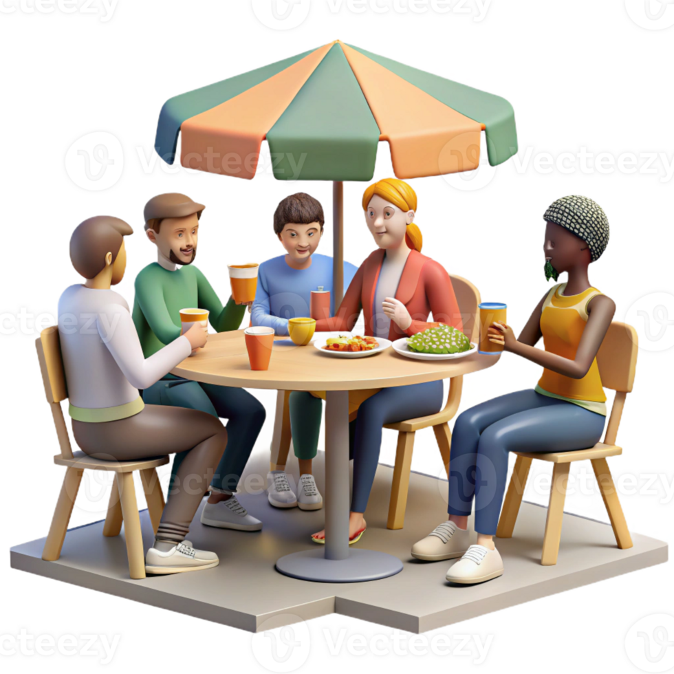 magnificent contemporary A group of friends sharing a meal at a sidewalk cafe. Urban life style, natural lighting high quality png