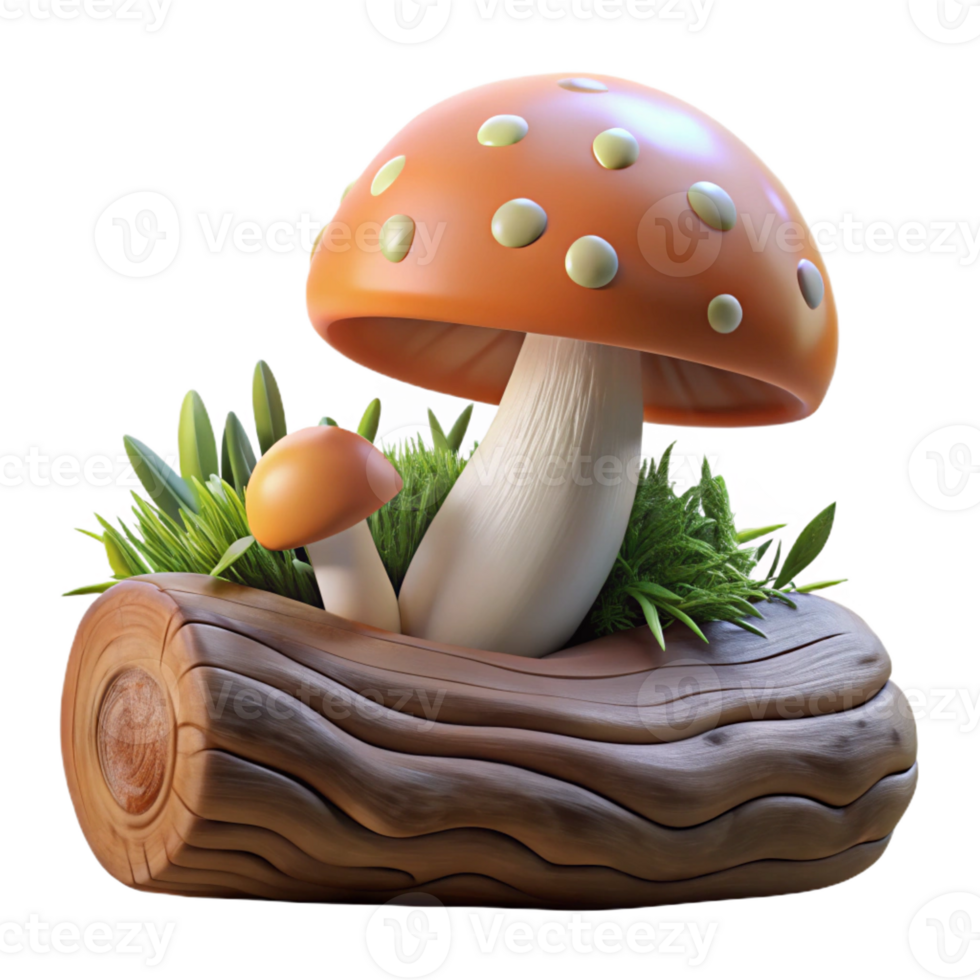 dramatic modern A mushroom growing on a fallen log, intricate details, soft forest light, macro photography, original png