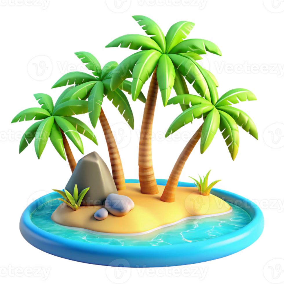 elegant creative A tropical beach with palm trees and turquoise water, vibrant colors, sunny sky, realistic style, authentic png