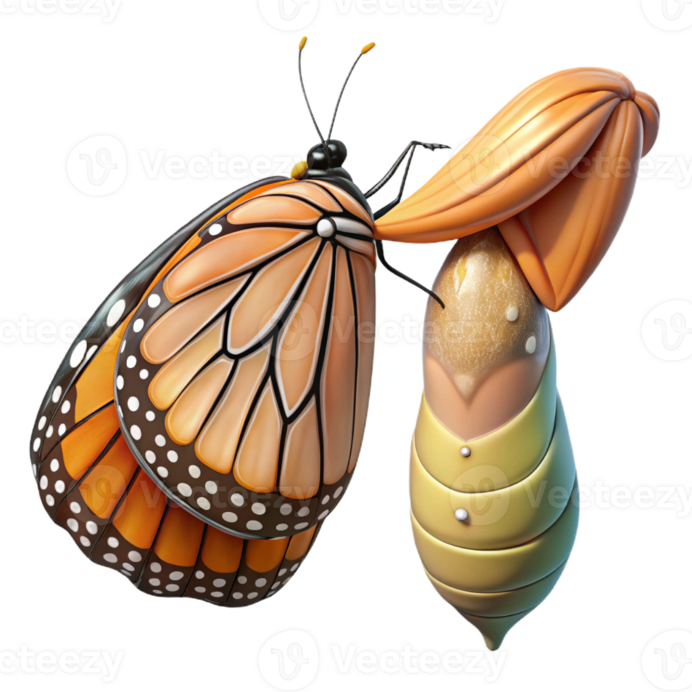 stunning modern A monarch butterfly emerging from its chrysalis, detailed wings, transformative and delicate style high quality png