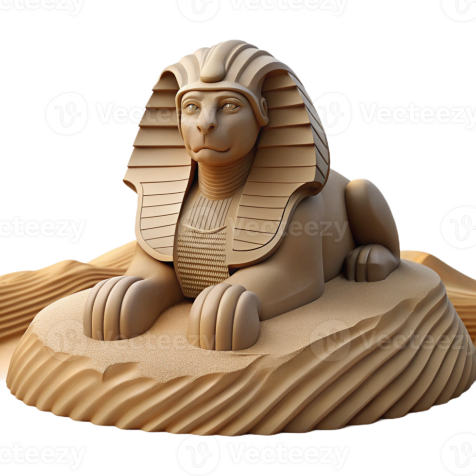 vibrant minimalist A stoic sphinx, perched on a desert dune, enigmatic riddle etched in the sand below. Harsh desert sunlight, realistic textures original png